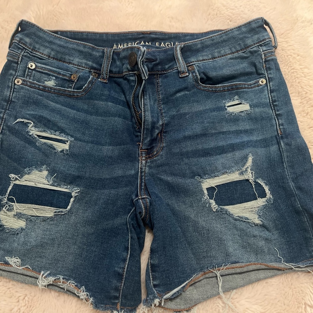 American Eagle Outfitters Dark Blue Ripped Jean Shorts
